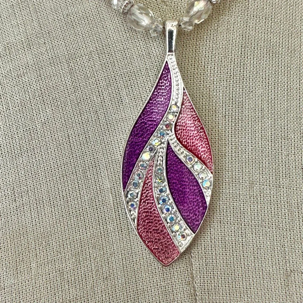 Kenneth Cole Enamel Purple & Pink Teardrop Pendant Necklace - Image 3