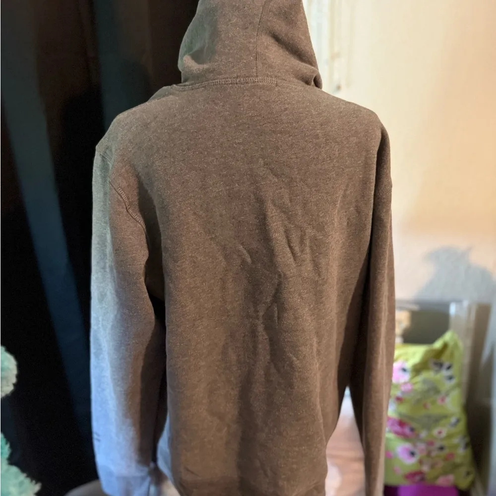 Handmade Women’s Gray Hoodie with Red Print - Image 3