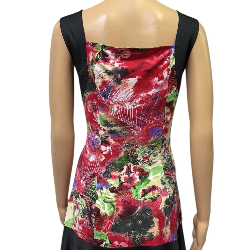 Tango Mango Floral Colorblock V Neck Sleeveless Dress Imported India Medium Black - Image 4