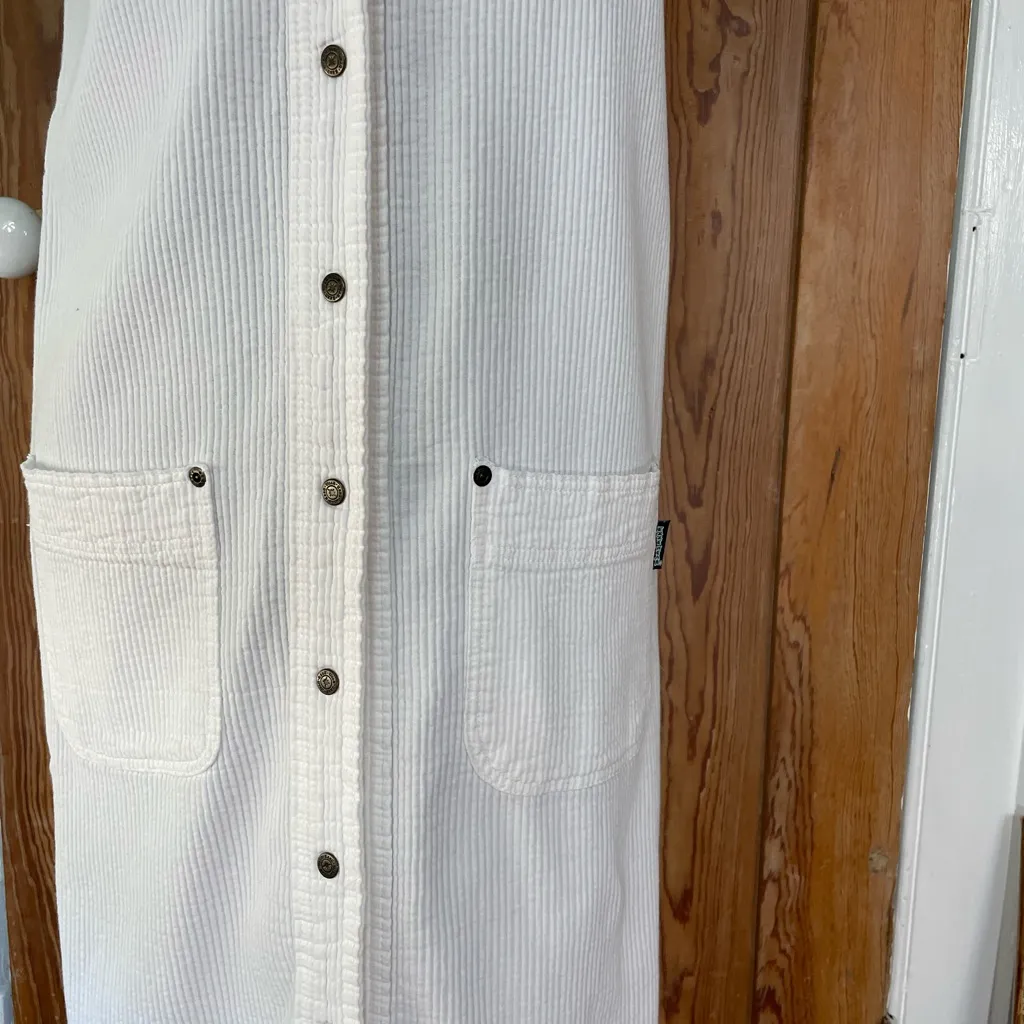 Vntg 80s Ezze Wear White Wide Wale Corduroy Button Down Dress w/ Pockets Sz S - Image 9