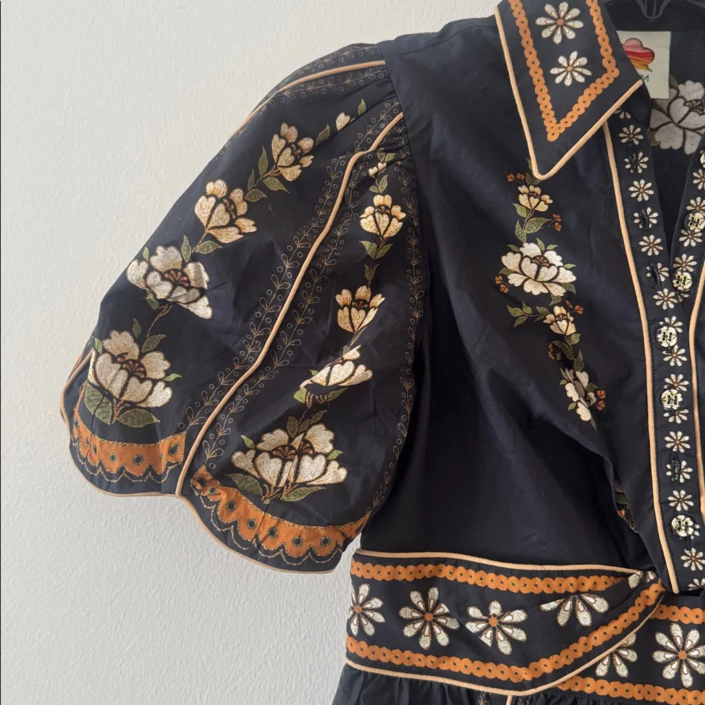 Farm Rio Embroidered Floral Short-Sleeve Midi Dress, Size Medium, $298 - Image 14