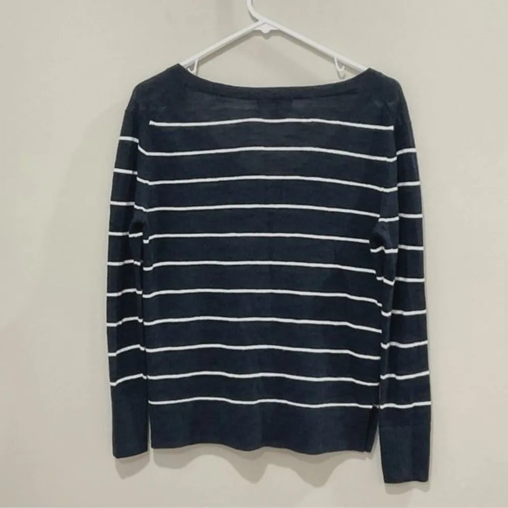 Banana Republic Navy Stripe Sweater Linen Blend V-Neck Long Sleeve Ladies Sz S - Image 4