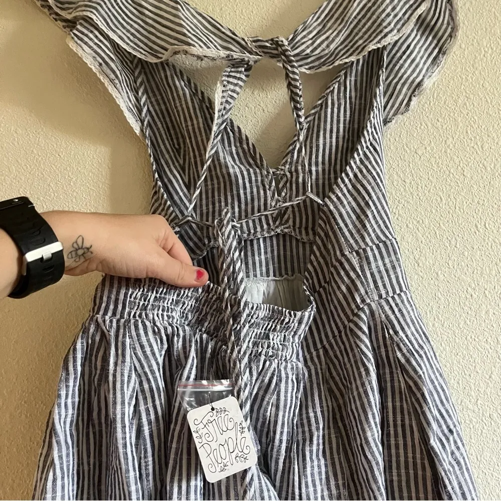 NWT Free People Light Blue & White Striped Ruffle Spaghetti Strappy Dress Small - Image 10