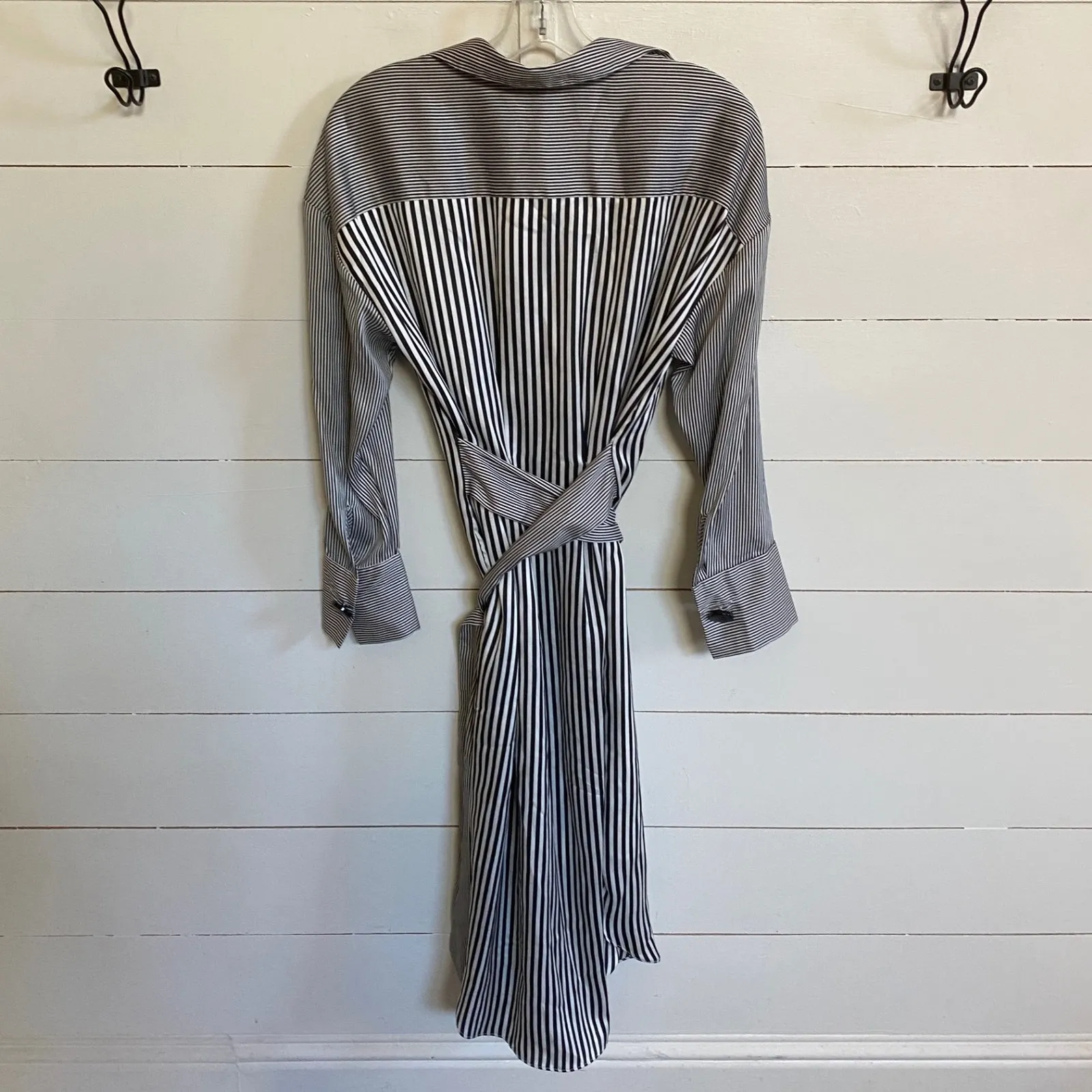 Who What Wear Black White Mixed Stripe‎ Button Front Collar Belted Shirtdress XS - Image 9