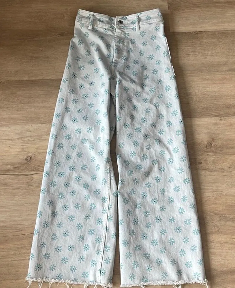 ZARA The Marine Daisy Floral Light Blue Straight Jeans sz 4 - Image 2