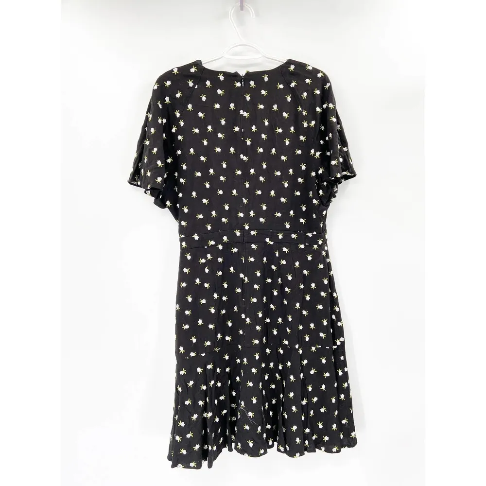 Jill Jill Stuart Black Floral Print V-Neck Wrap Short Sleeve Mini Dress Size 14 - Image 5