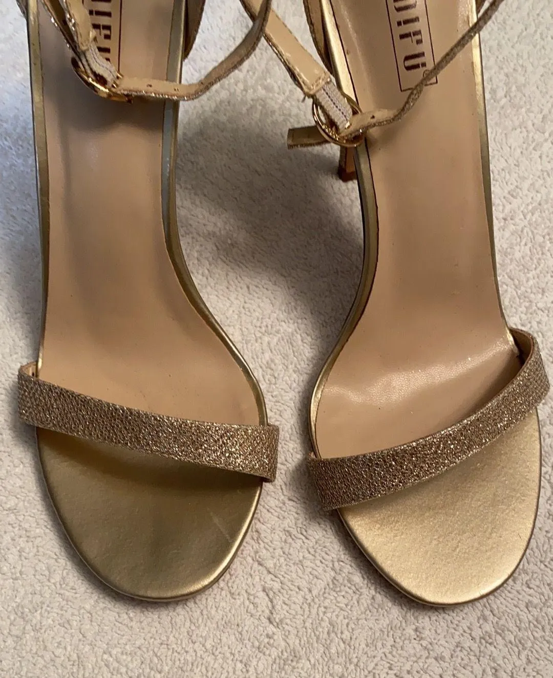 glitter gold stiletto ankle strap heels Sz 8.5 - Image 2