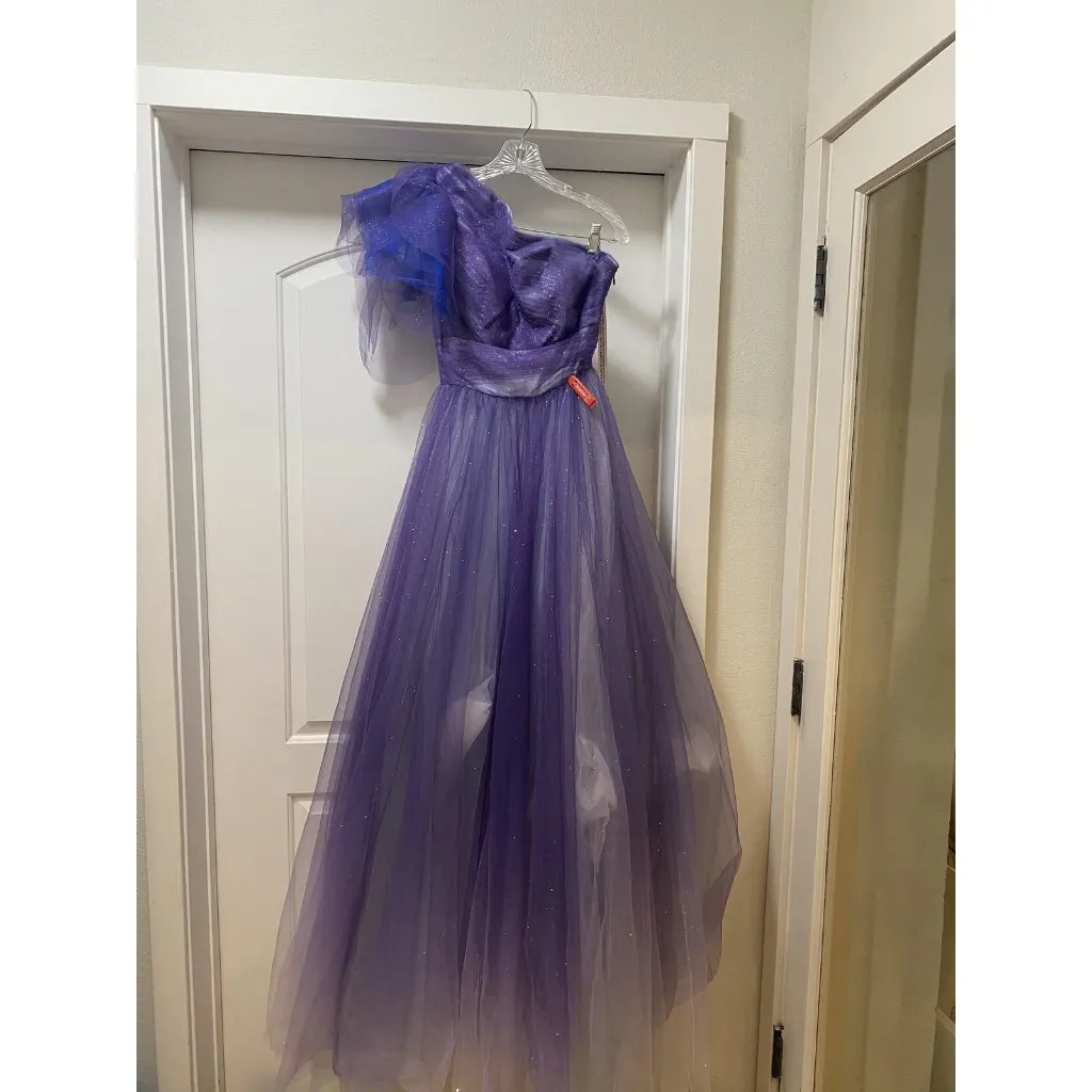 Mac Duggal 20377 Dress Womens 2 Purple One Shoulder Tulle Glitter Gown Prom Even - Image 2