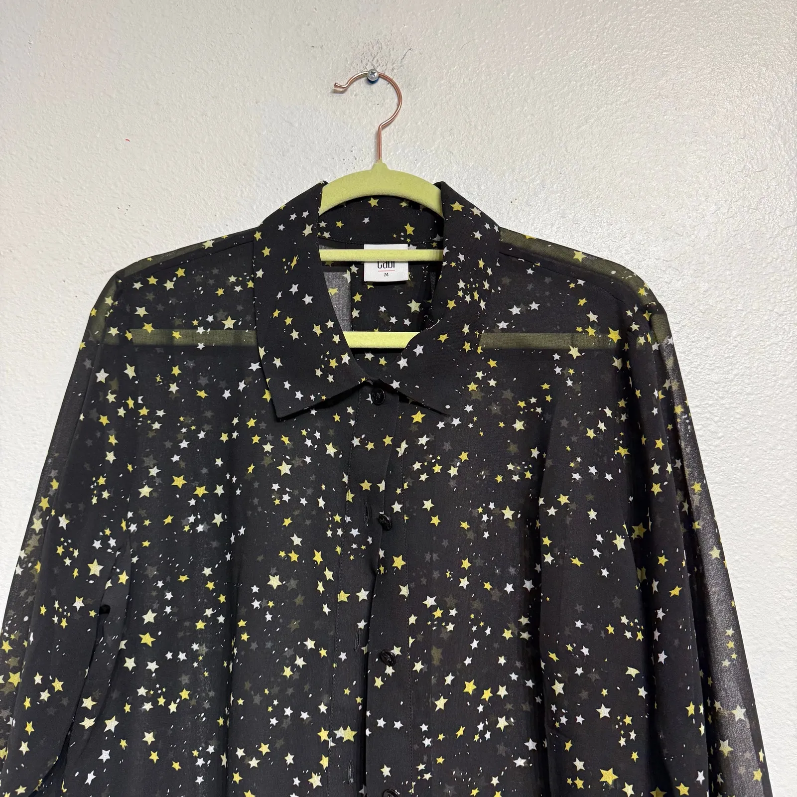 CAbi Black Sheer Galaxy Star Blouse Sz M - Image 3