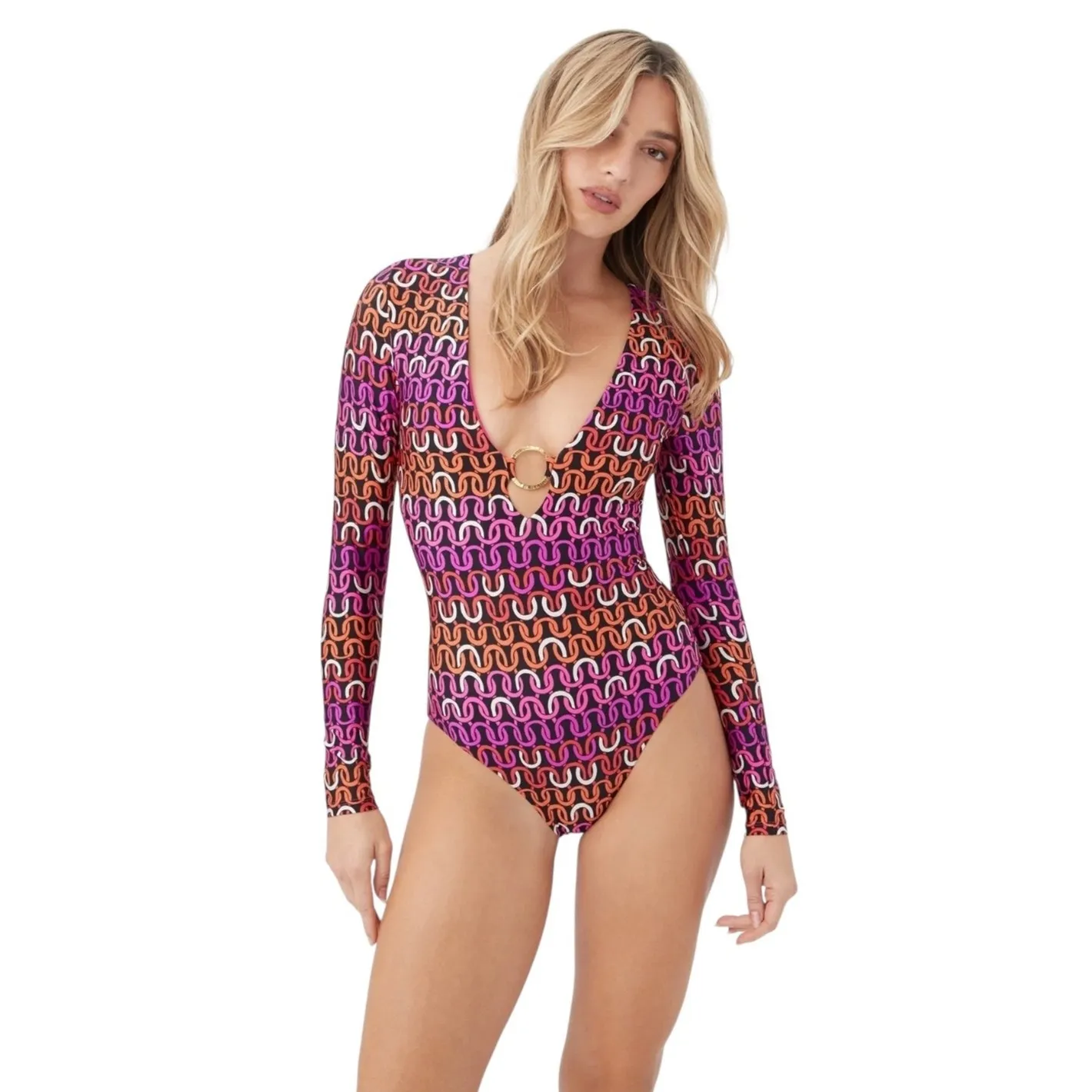 NWT! Trina Turk Echo Long Sleeve Ring Front One Piece Paddle Suit - Size Medium - Image 3