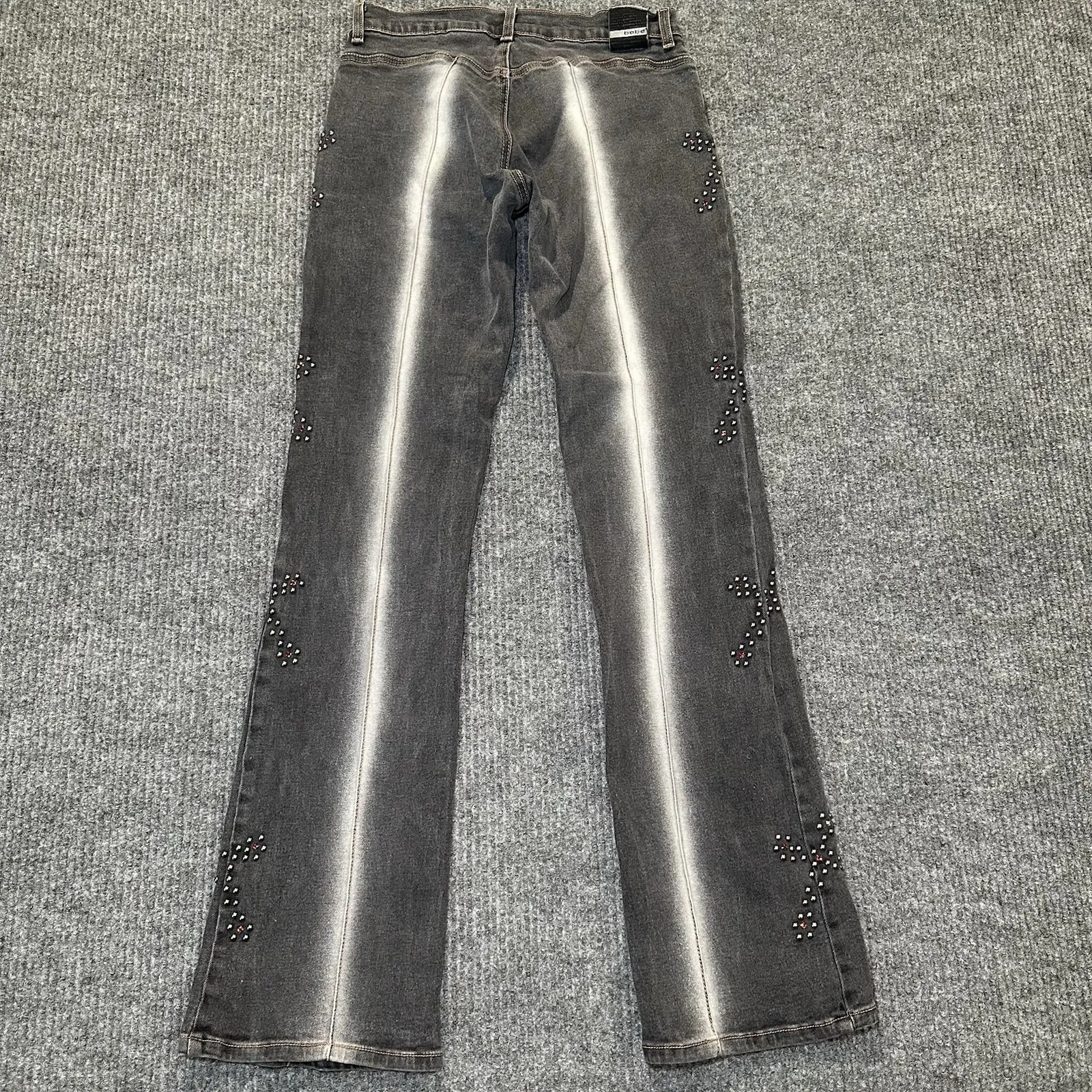 Vintage 90s‎ Bebe Denim Jeans With Beaded Crosses Size 30 Made In USA - Image 2