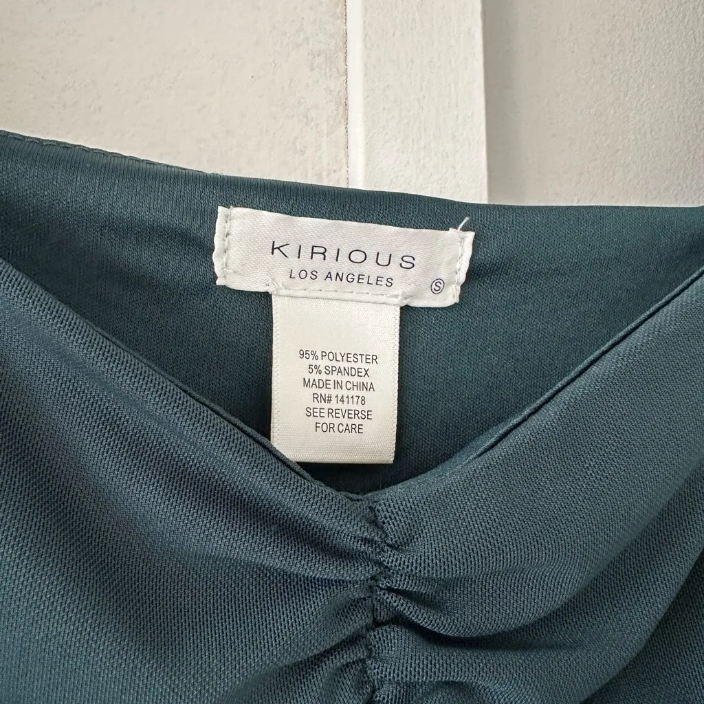 Kirious Dark Green Cropped Blouse with Mesh Sleeves - Image 4