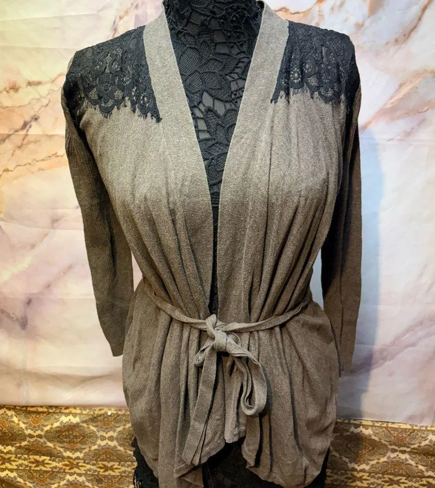 Daisy Fuentes Gray and Black Lace Cardigan Sweater - Image 2