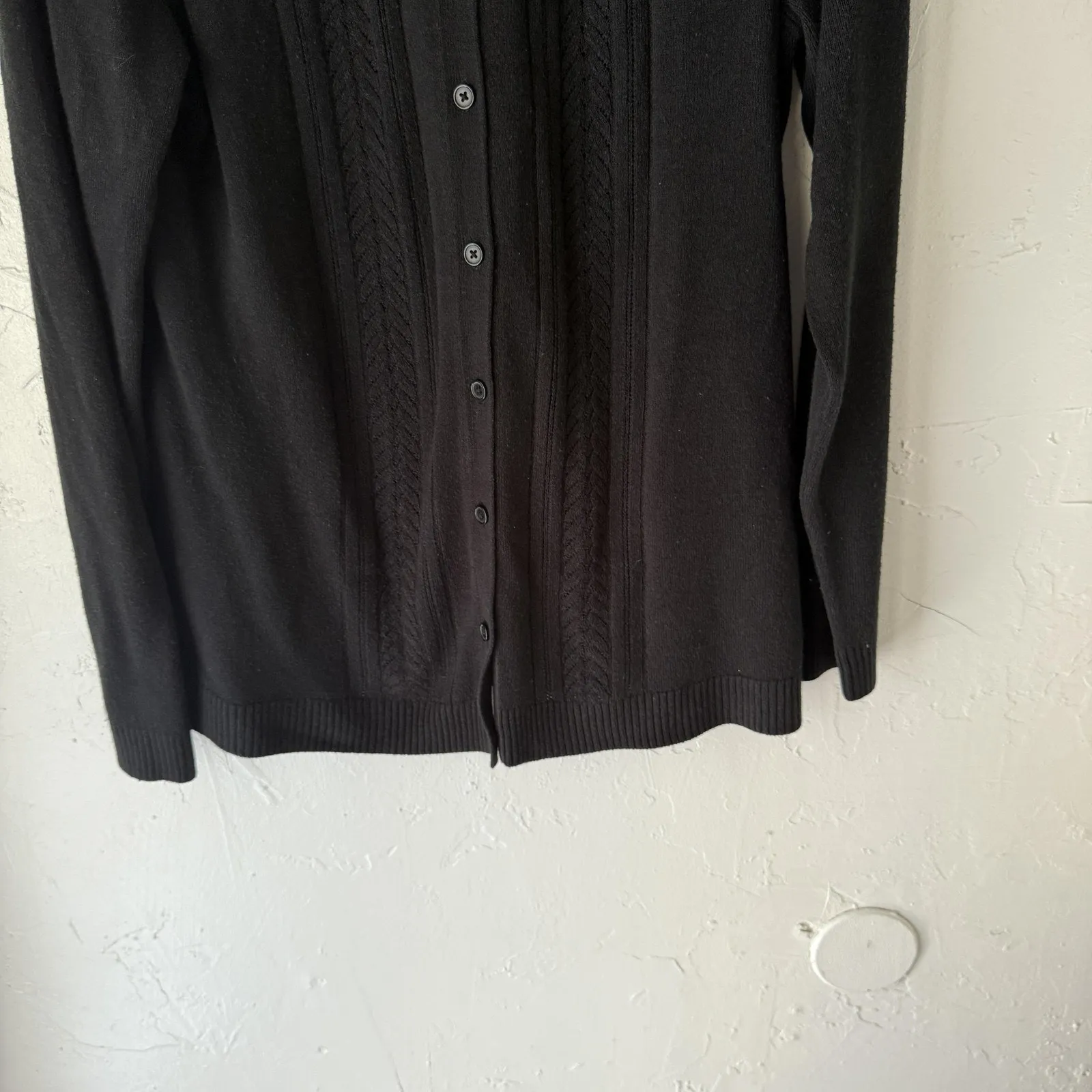 Requirements Sweater Soft Large Black Button Front Cable Knit Cardigan Classic - Image 3