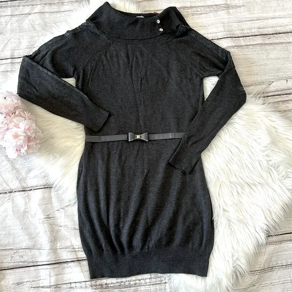 Candie’s Women's Mock Turtle Cow Neck Sweater Dress Trendy Pullover Lace… - Image 2