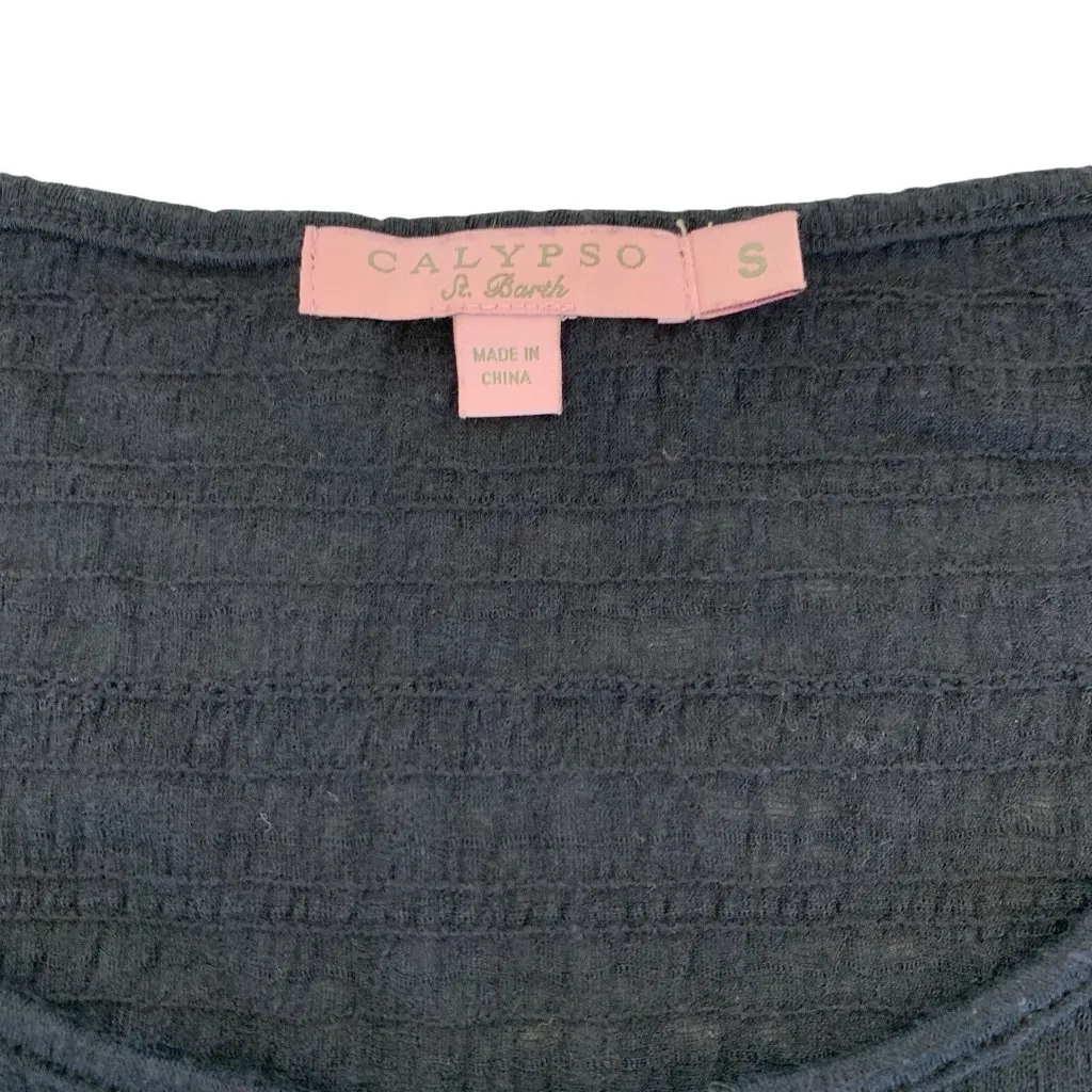 Calypso‎ St Barth Top Small Navy Blue Asymmetrical Boho Resort Casual - Image 3