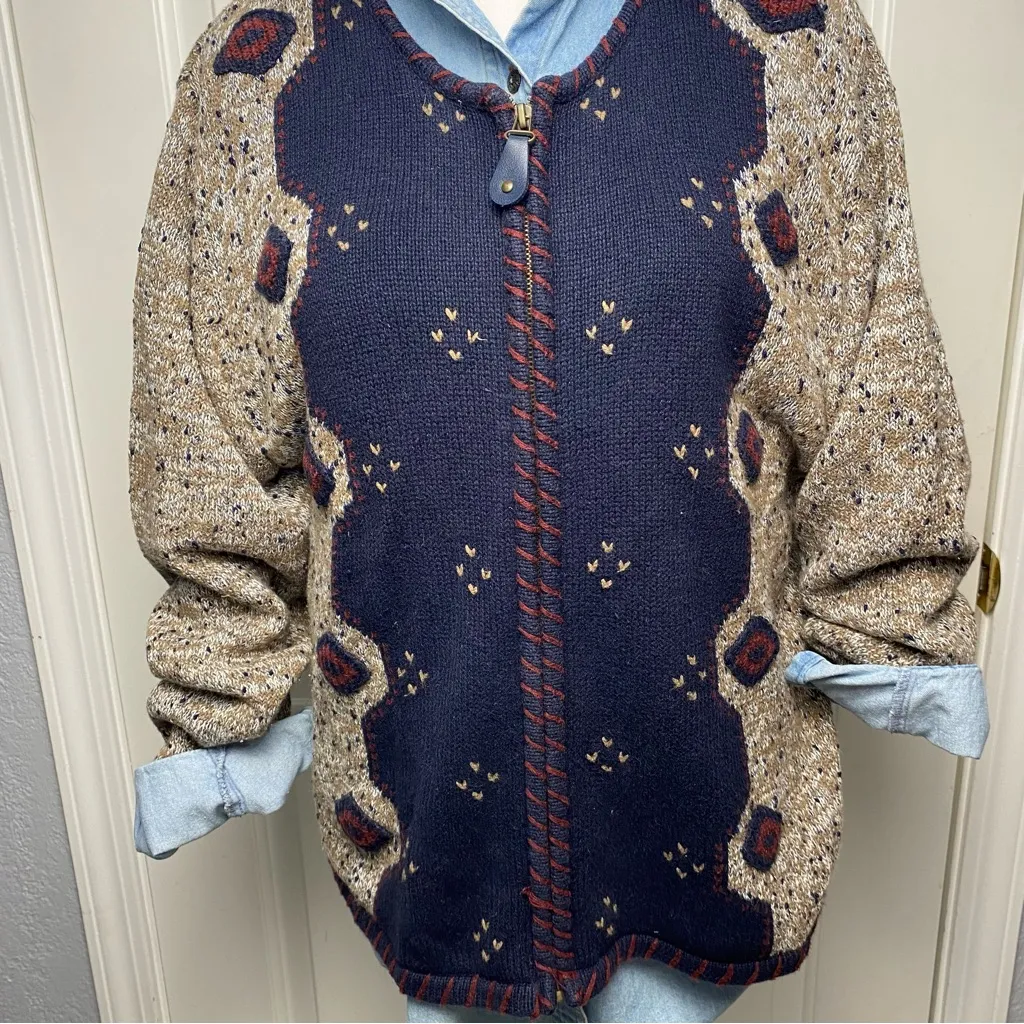 Christopher & Banks navy flecked knit zip up cardigan sweater cottage grandma M - Image 7