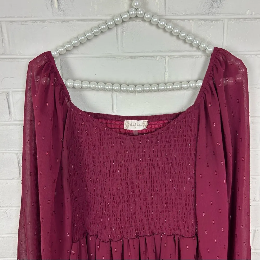 Altar’d State Shimmer Textured Smocked Tiered Long Sleeve Dress Size S - Image 2