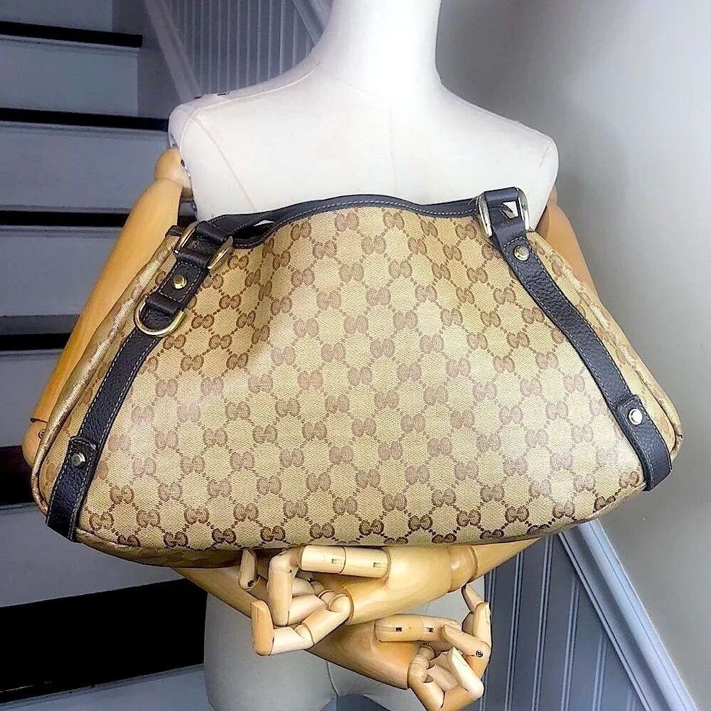 Vintage  Crystal Abbey Coated Canvas Brown Leather Handles D Ring Shoulder Bag - Image 3