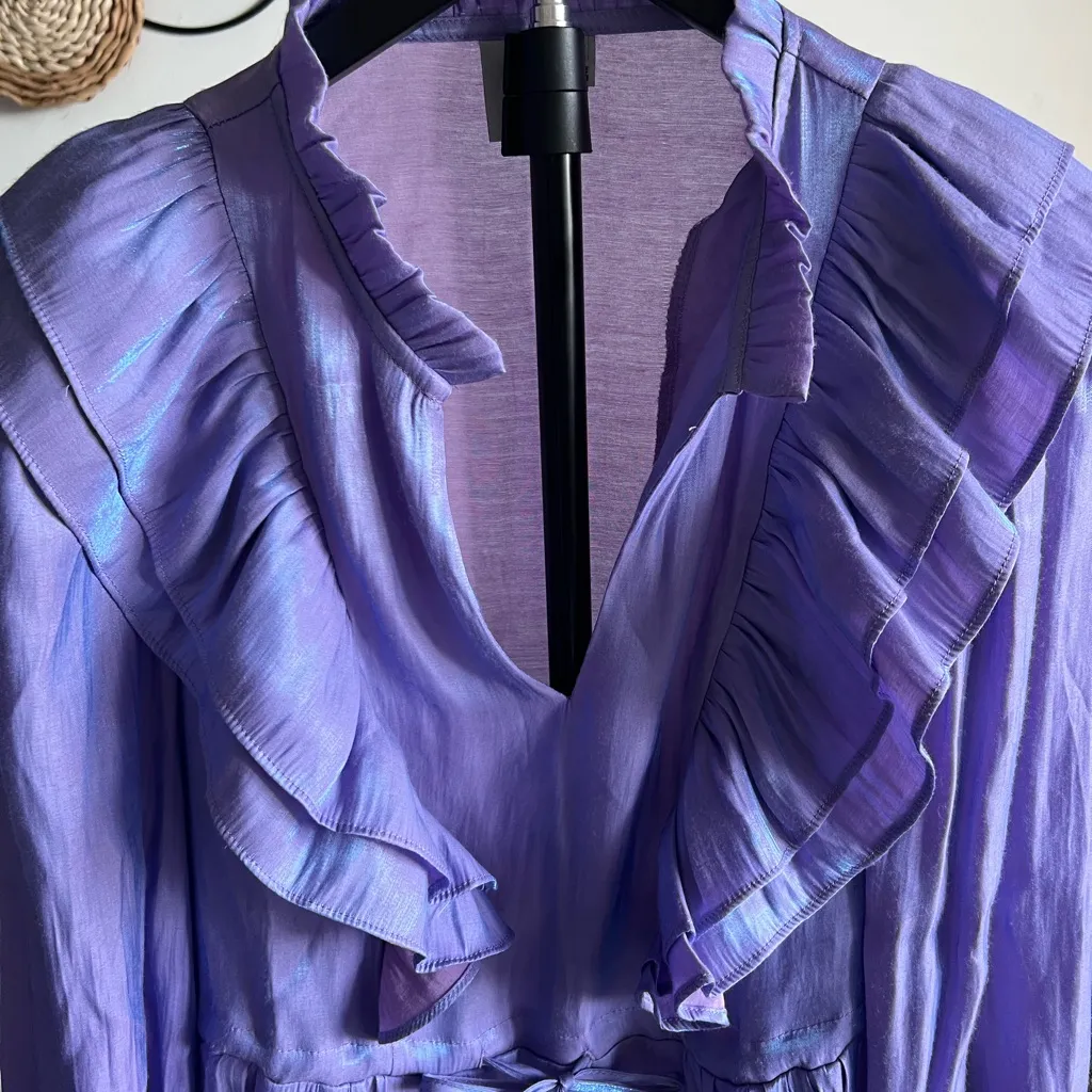 ICHI Lilac Satin Ruffle Dress – Size 38 / US Small - Image 5