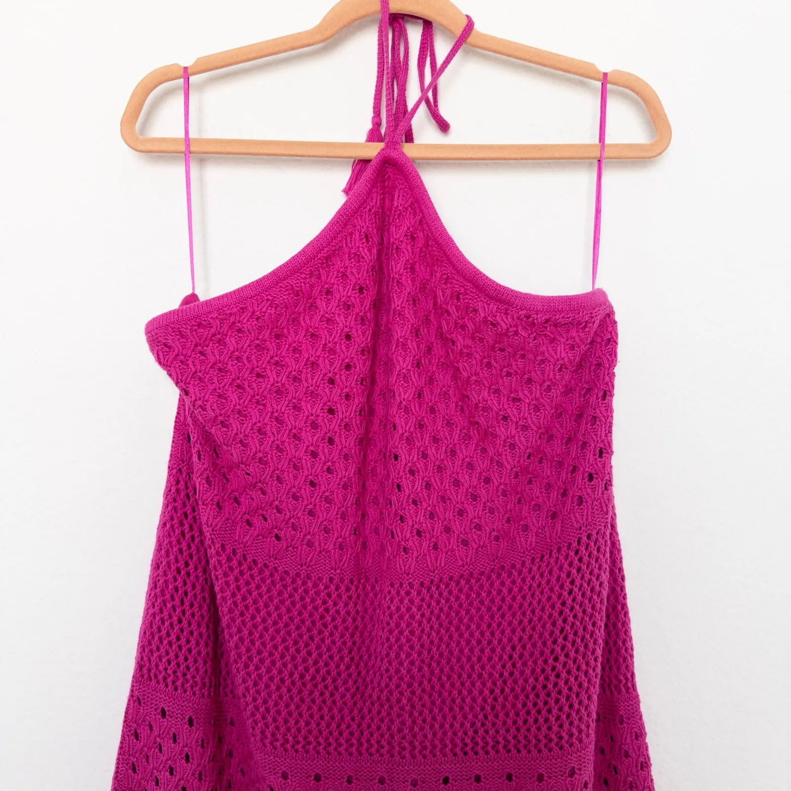 Old Navy Womens Dress Size XL Pink Crochet Halter Beach Resort Barbiecore Summer - Image 2