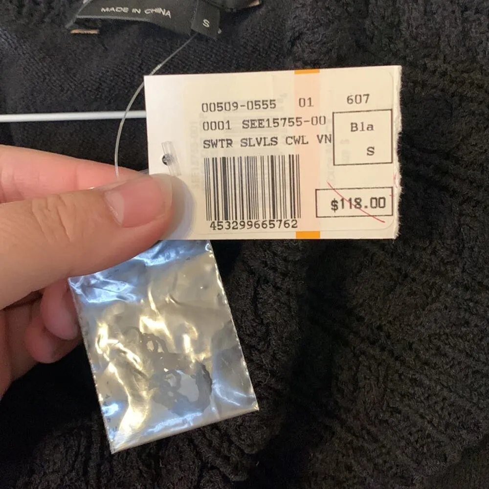 BCBG MaxAzria womens small cowl neck sweater tank black new braided knit turtle - Image 5