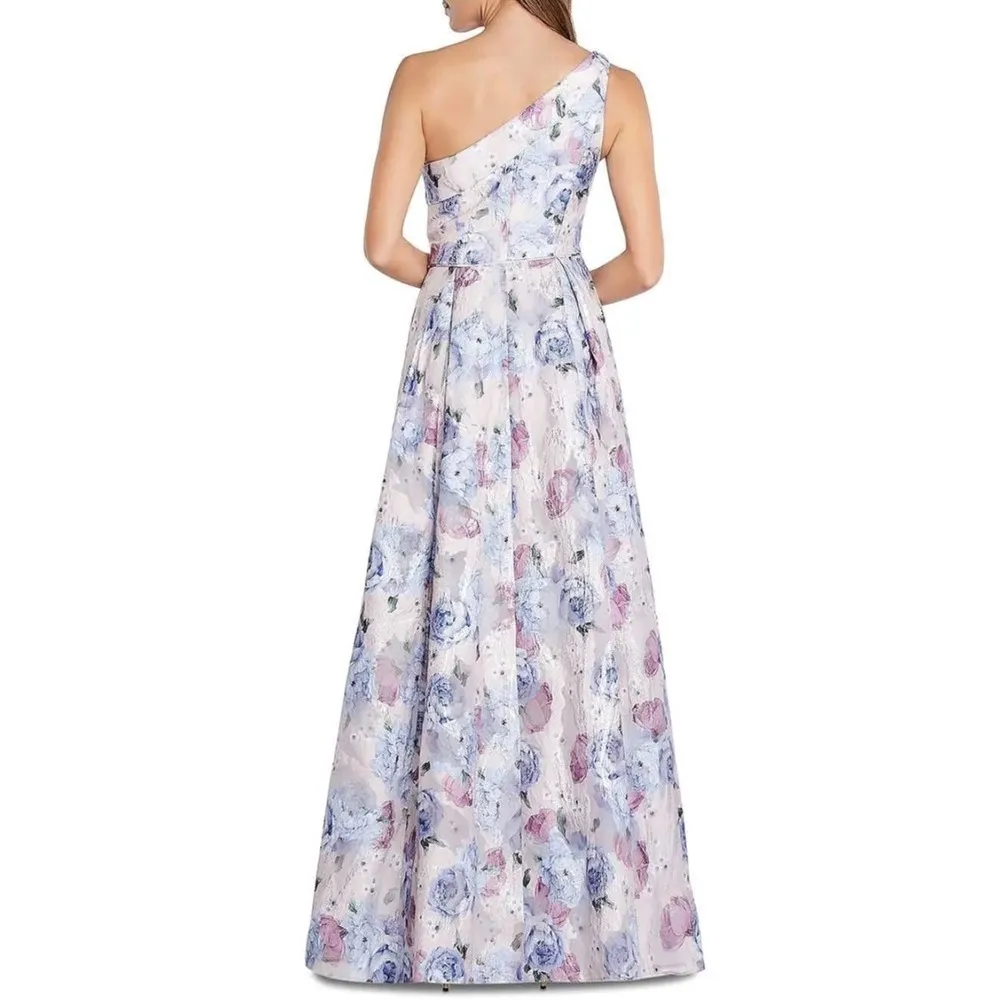 Aidan Mattox‎ Floral Print Crepe One-Shoulder Ball Gown Dress - Image 7