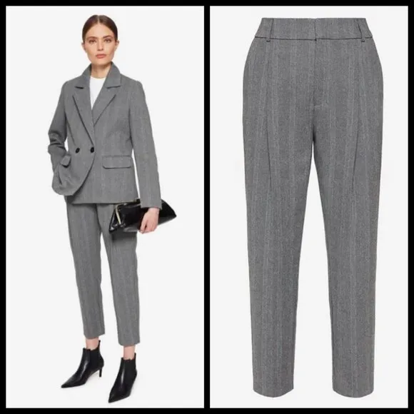 💕ANINE BING💕 Becky Trouser Pant ~ Straight Leg High Waisted Grey Fishbone 36 - Image 2