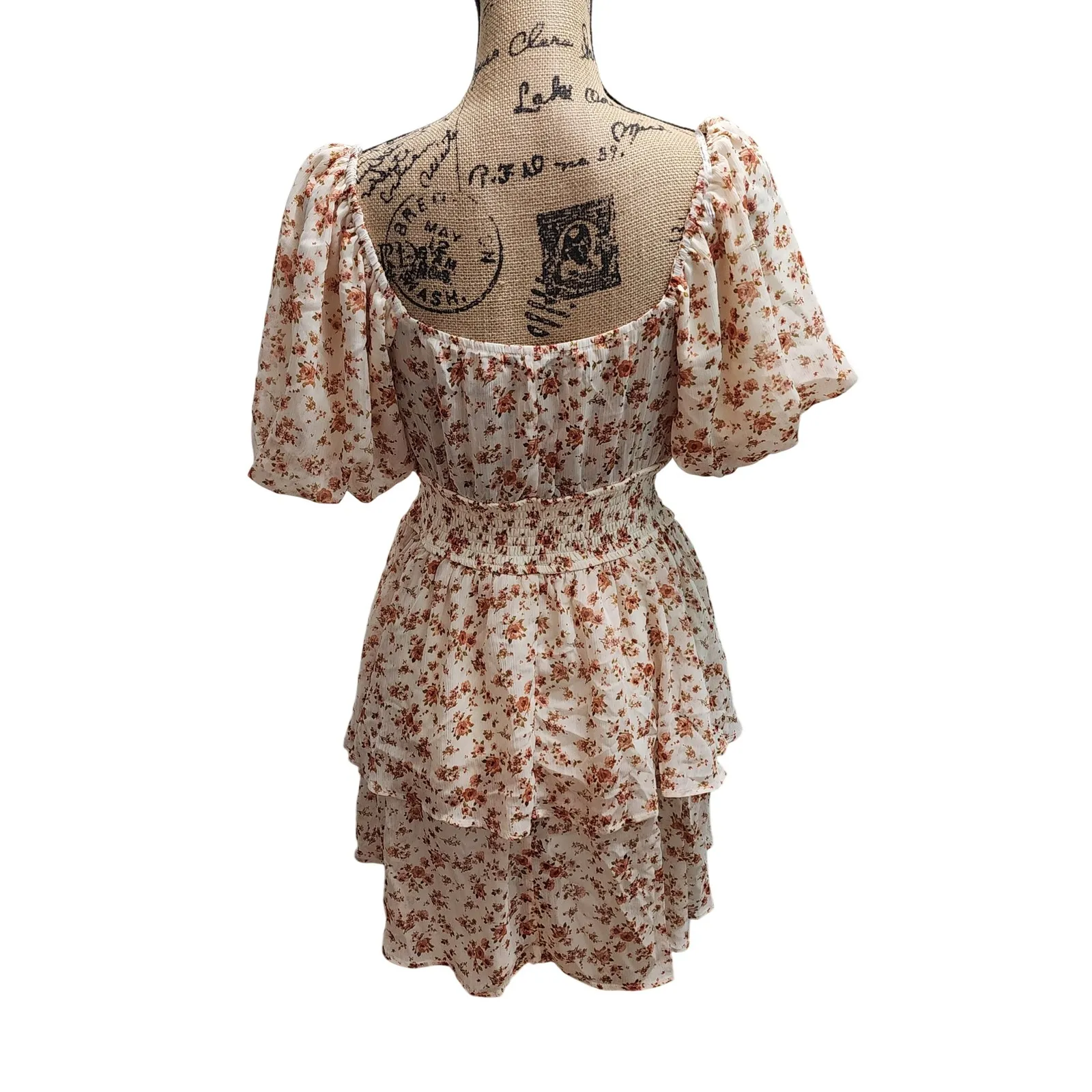 Trixxi Floral Print Tiered Ruffle Smocked Waist Square Neck Mini‎ Dress - Image 2