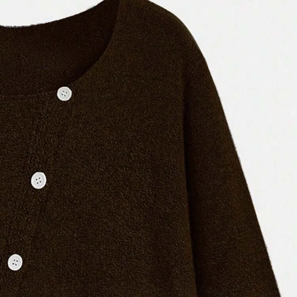 SHEIN asymmetrical diagonal button down brown sweater - Image 12