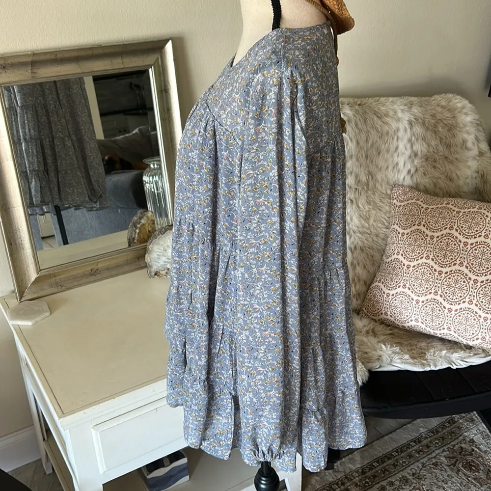 Jodifl Boho cottage tiered floral babydoll long balloon sleeve blouse Top L​​​ - Image 6