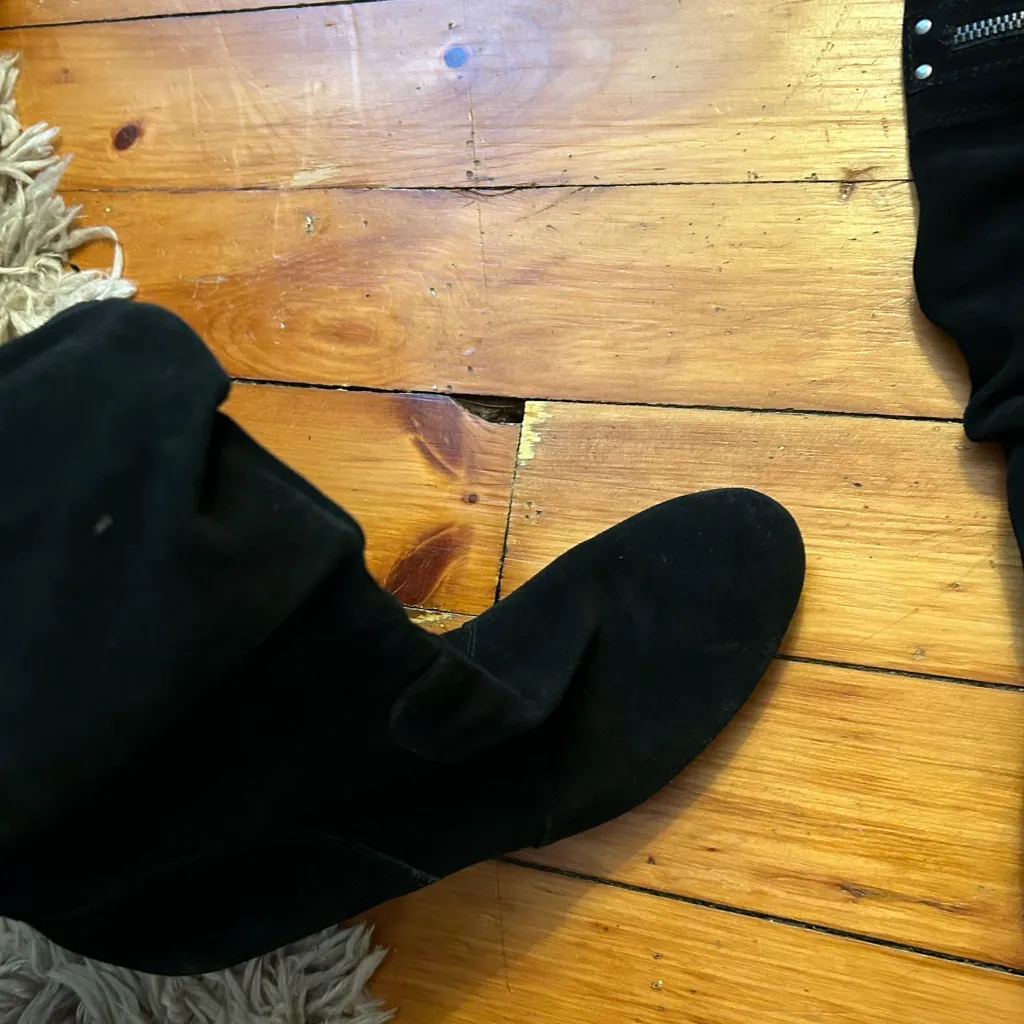 Guess Y2K Black Suede Women's Heeled Boots slouchy high 8 - Image 7