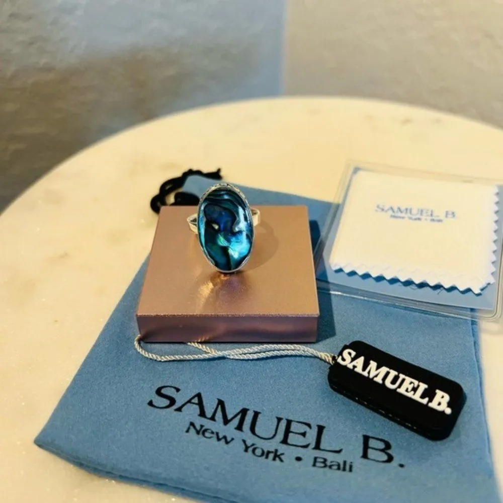 Samuel B. Sterling Silver‎ Bezel Set Abalone Balinese Oval Ring, Sizes 6, NWT Blue - Image 7