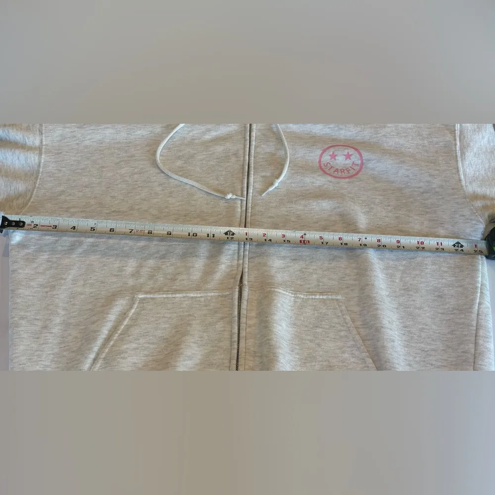 STARFIT Light Grey Oversized Zip Up Hoodie Sweatshirt w/ Lightning Bolt ‎ XL/XXL Pink - Image 4