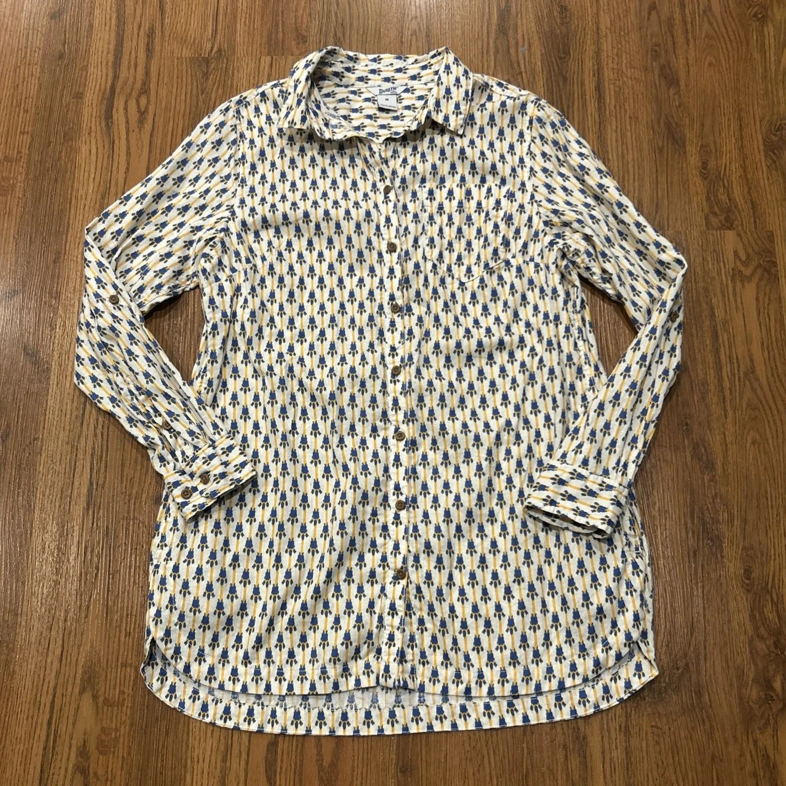 Duluth Trading Tunic Top Womens Medium Artisan Hemp Organic Cotton Shirt Pockets White - Image 5