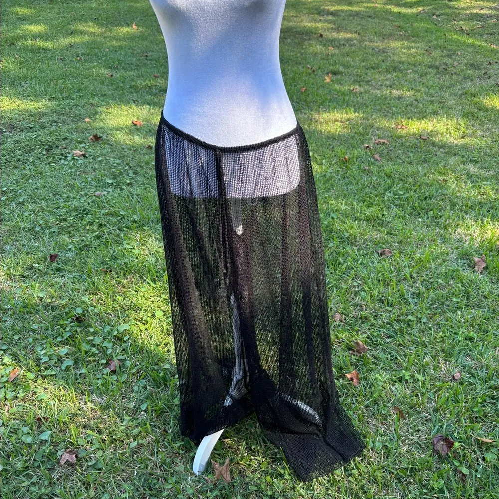 Black Sequined Mesh Wide Leg Pants Swimsuit Cover Festival Wear XL - Image 2