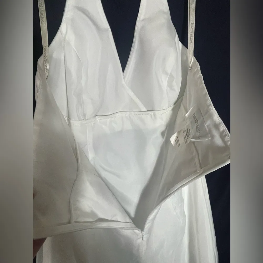 Davids Bridal Wedding Dress Tea Length Organza White Beach V Neck Halter Sz 10 - Image 11