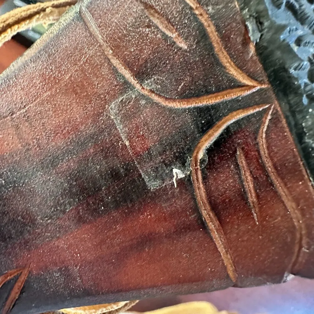 Stunning! Ananias Handmade Carved Wood & Suede Strappy Heels Size 7.5/8 Sandals Brown - Image 9