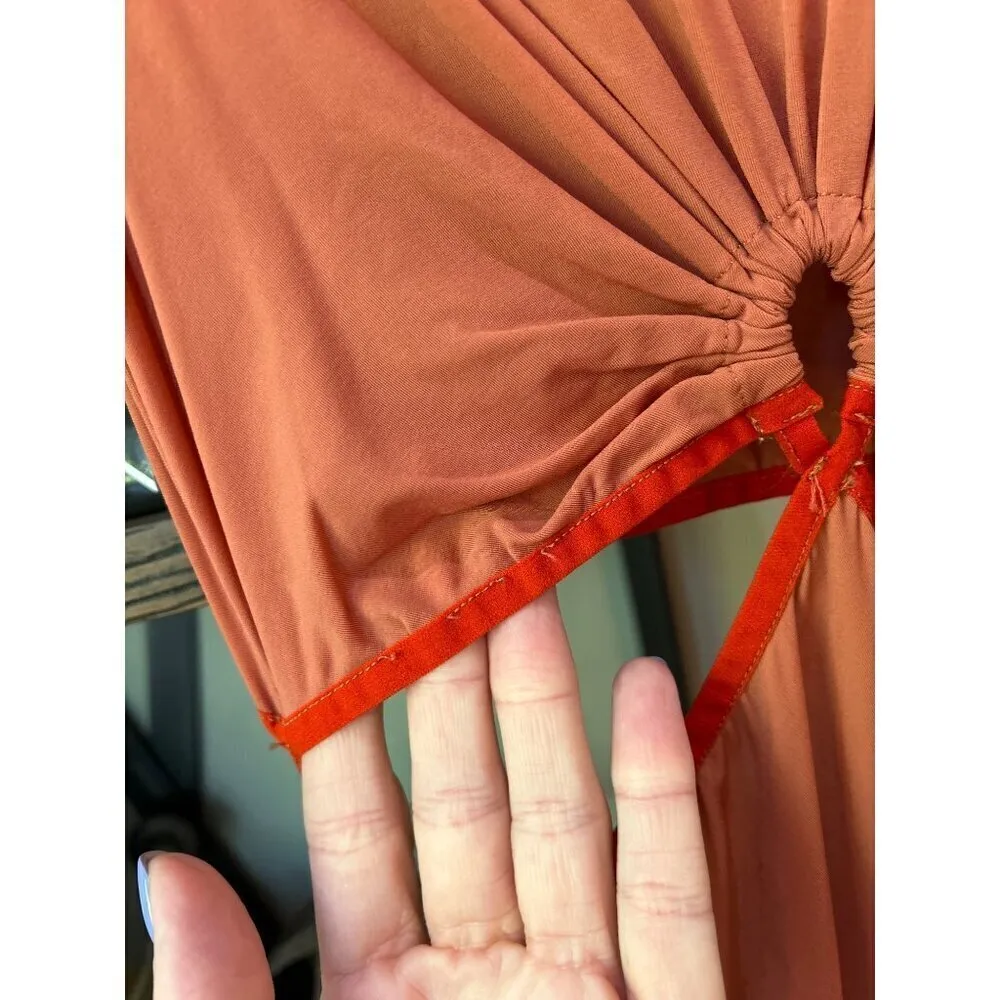 NENSI DOJAKA Keyhole Cut Out Maxi Dress Autumn Womens Size Medium Orange - Image 13