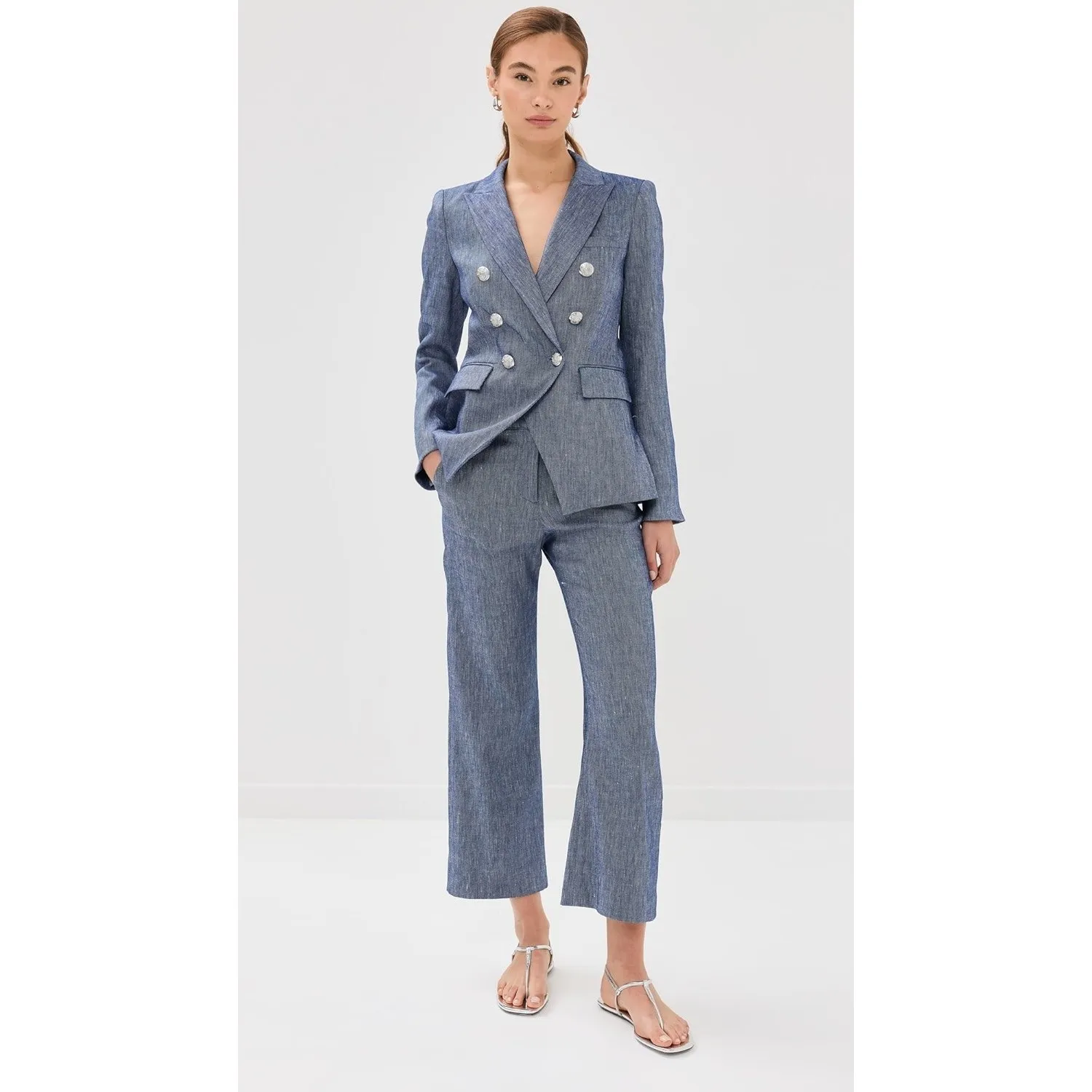 VERONICA BEARD Double Breasted Blue Linen Blend Blazer Size 10 - Image 3