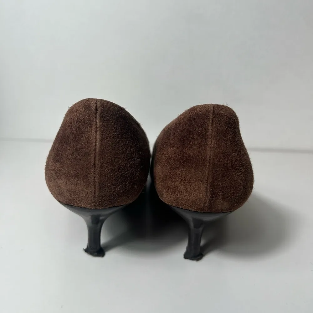 Salvatore Ferragamo Brown Suede Round Toe Kitten Heel Pumps - Image 10
