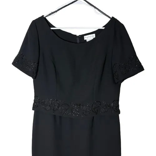 Worthington Black Midi Sheath Dress Short Sleeve Beaded Accent Cocktail Size 10 - Image 2
