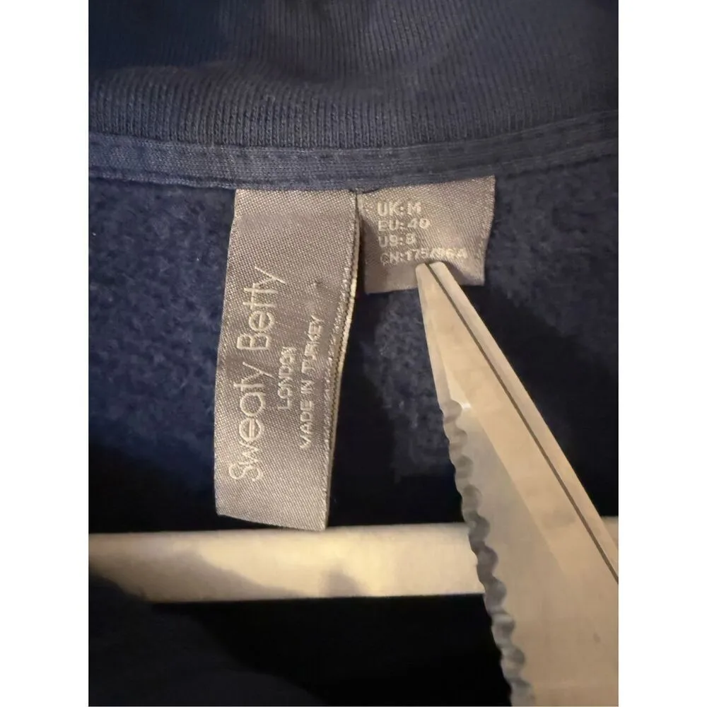 Sweaty Betty Faux Shearling Quarter Zip Pullover sz 8 Navy Blue - Image 3