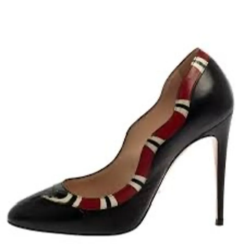 Gucci Black Red Yoko Snake High Heel Pumps Women’s Designer Shoes EU 38.5 - Image 2
