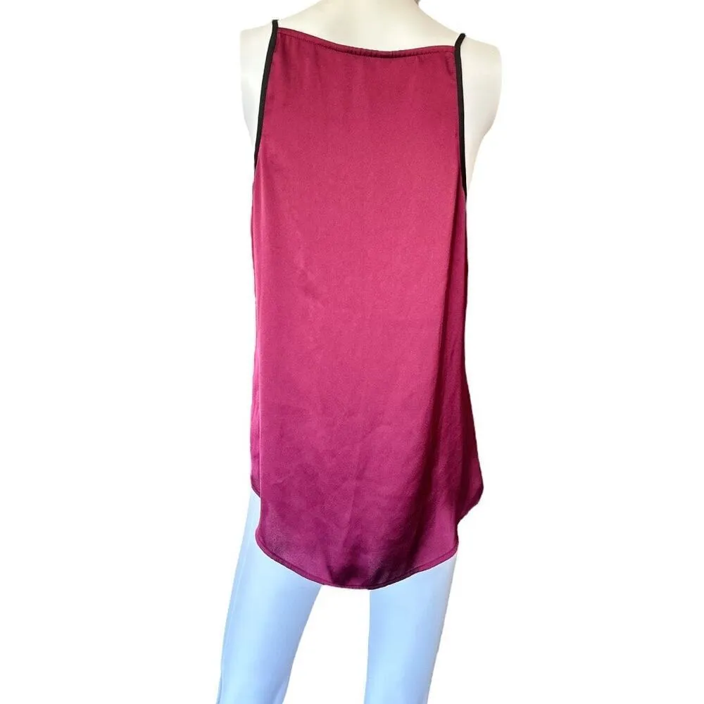 Express Medium Satin Camisole Maroon with Black Lace deep V-neck​​​​ - Image 4
