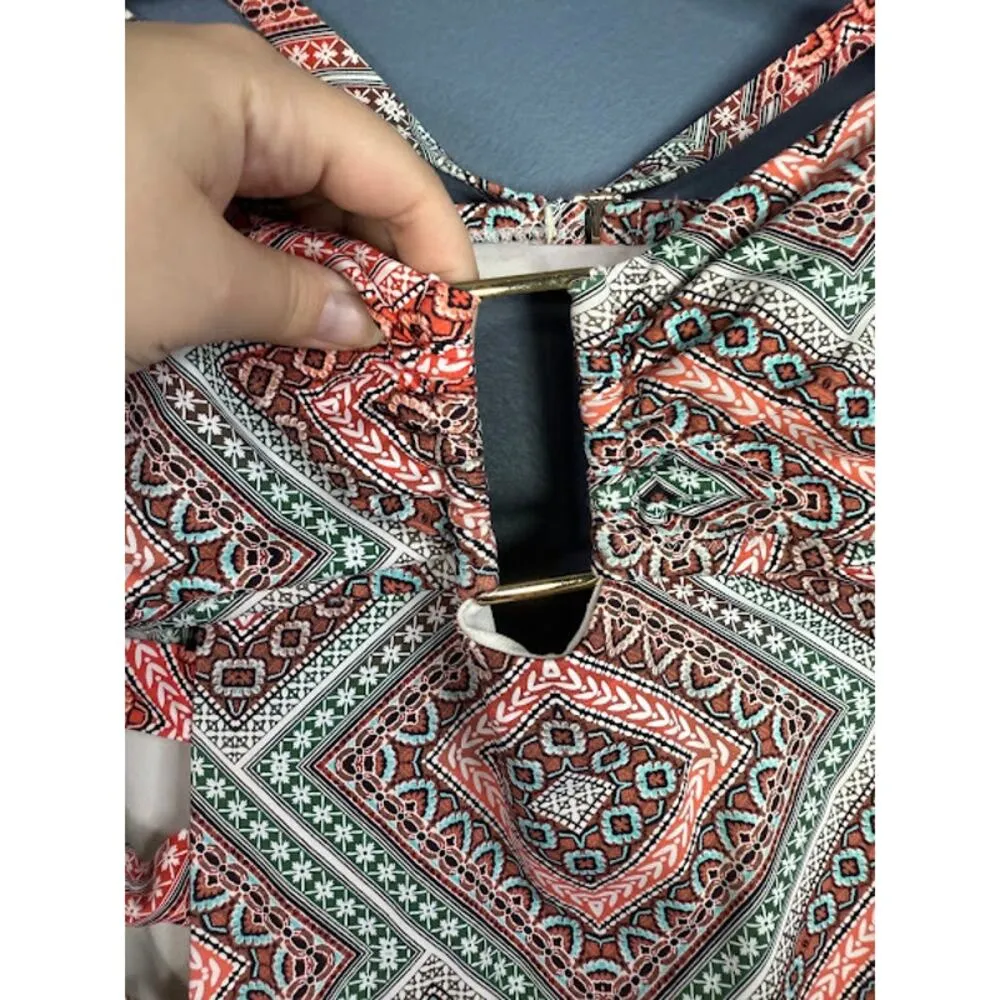 Leilani One Piece Swimsuit Women's Sz 14 Geometric Cutout Halter Boho Western Brown - Image 5