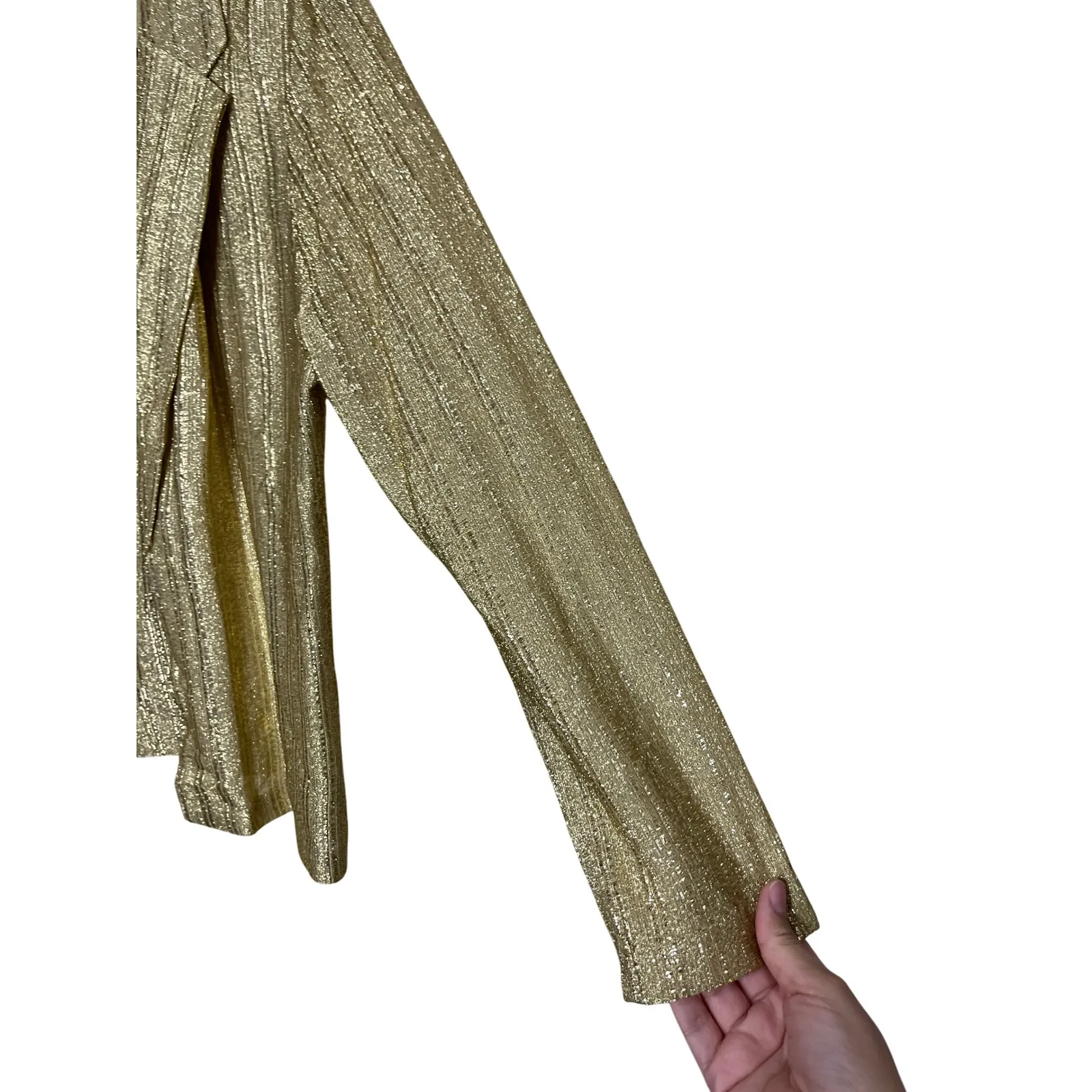 Teddi of California‎ Gold Metallic Blazer Dressy Blouse Vintage Size 14 - Image 7