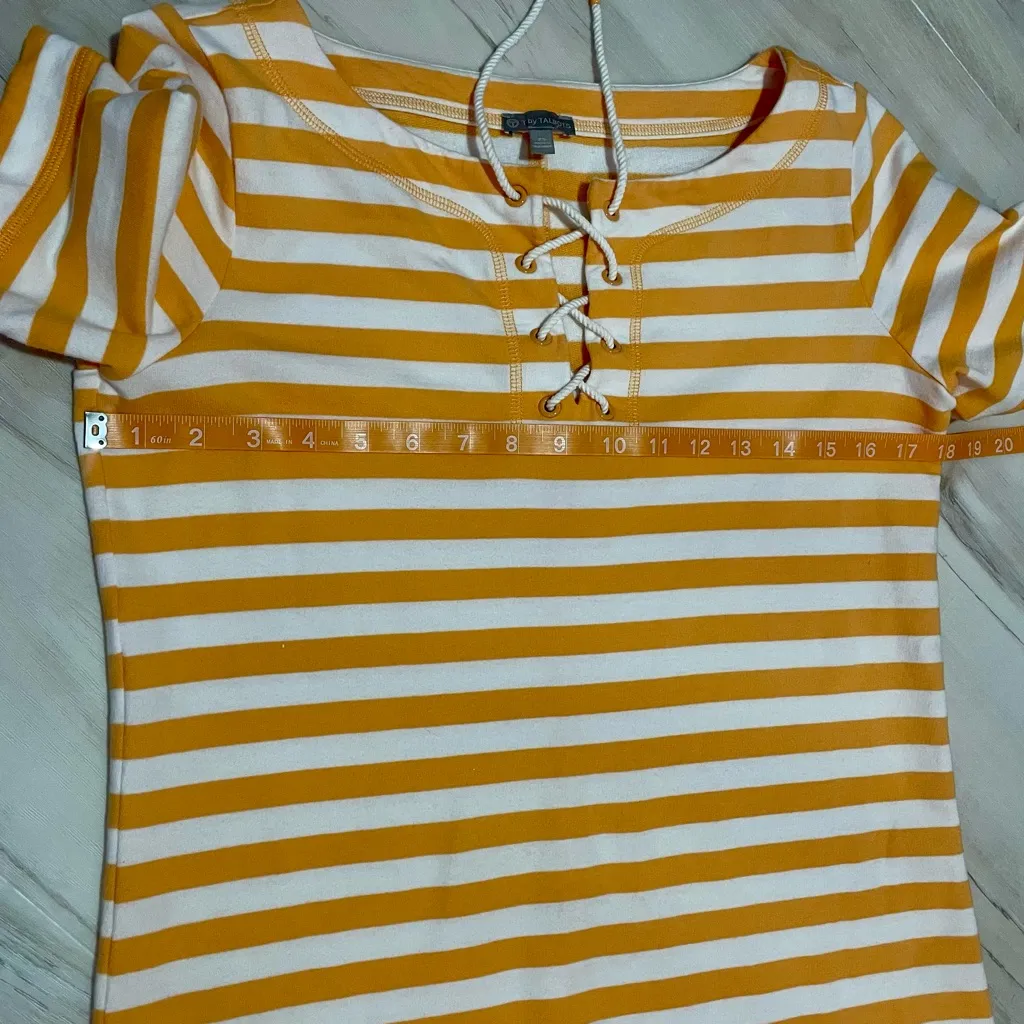 T by Talbots Lace Up Dress Size XS Yellow Ace Stripe Vacation Preppy Nautical - Image 12