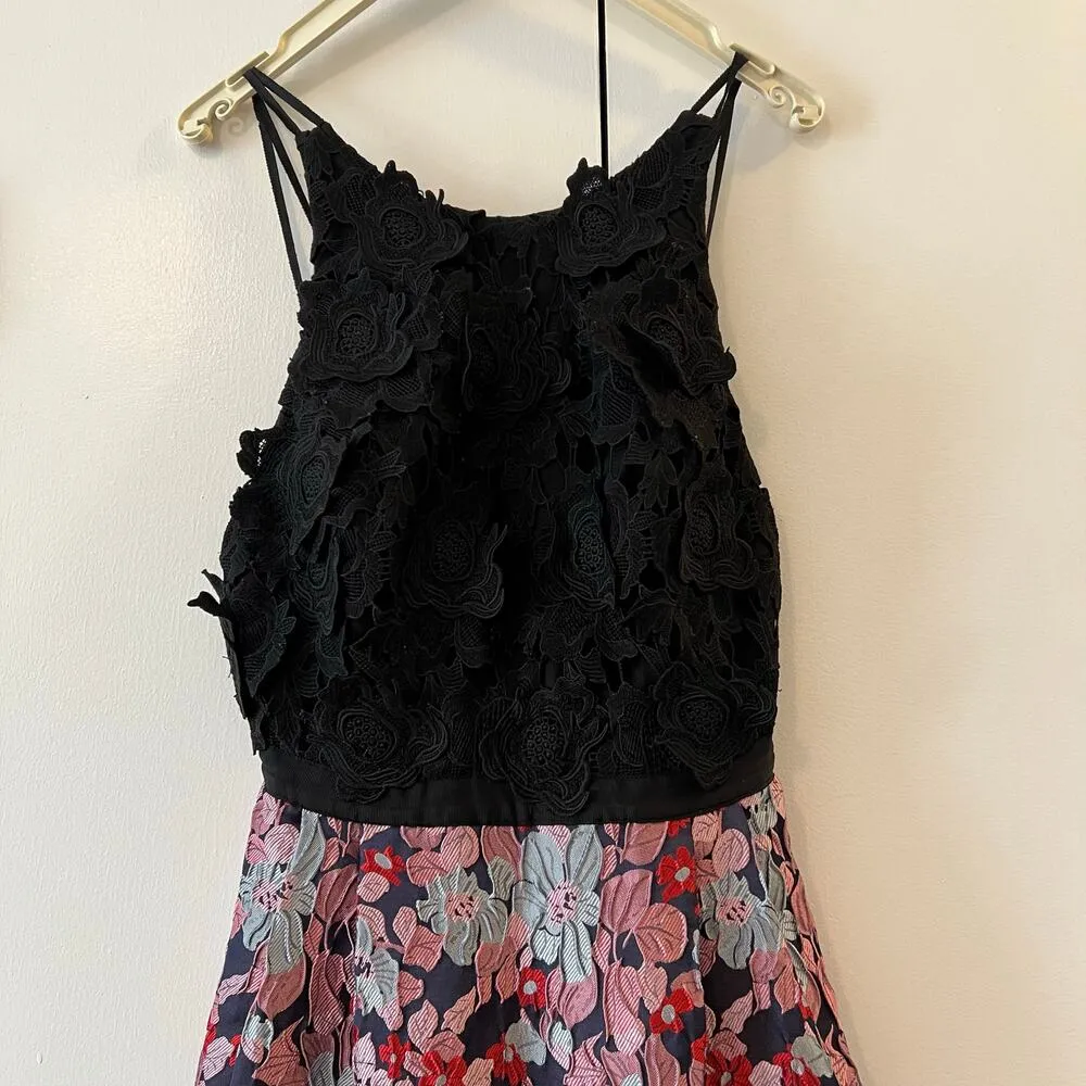 ML Monique Lhuillier Multi Floral Jacquard maxi dress Gown size 0 C10 Black - Image 5