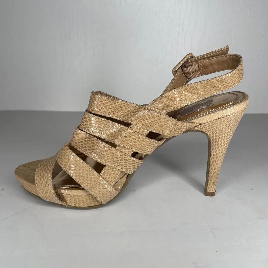 Faux Snakeskin Honey Strappy Peep Toe Adjustable Strap Heel Sandal Sz 7.5 - Image 3